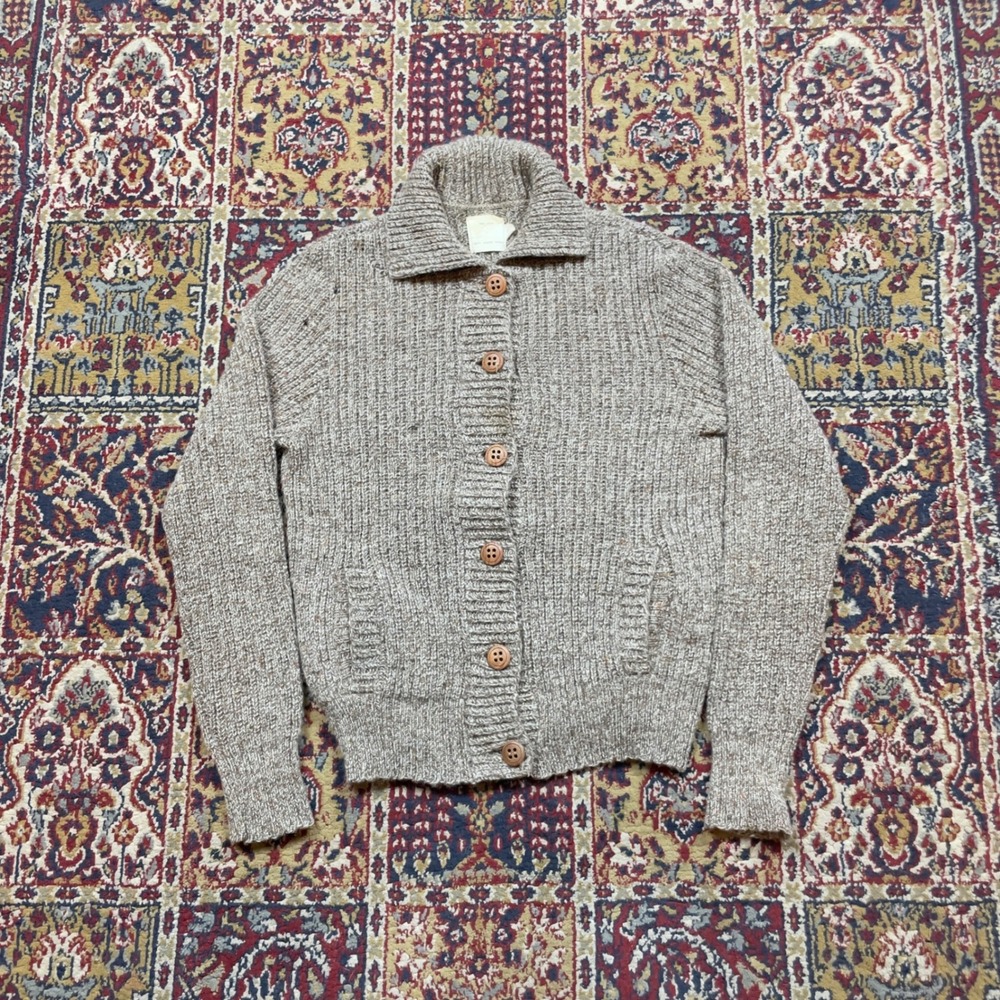 VTG 60s 70s Virgin Wool Chunky Knit Cardigan‎ Sweater Brown Marled Size 34 USA